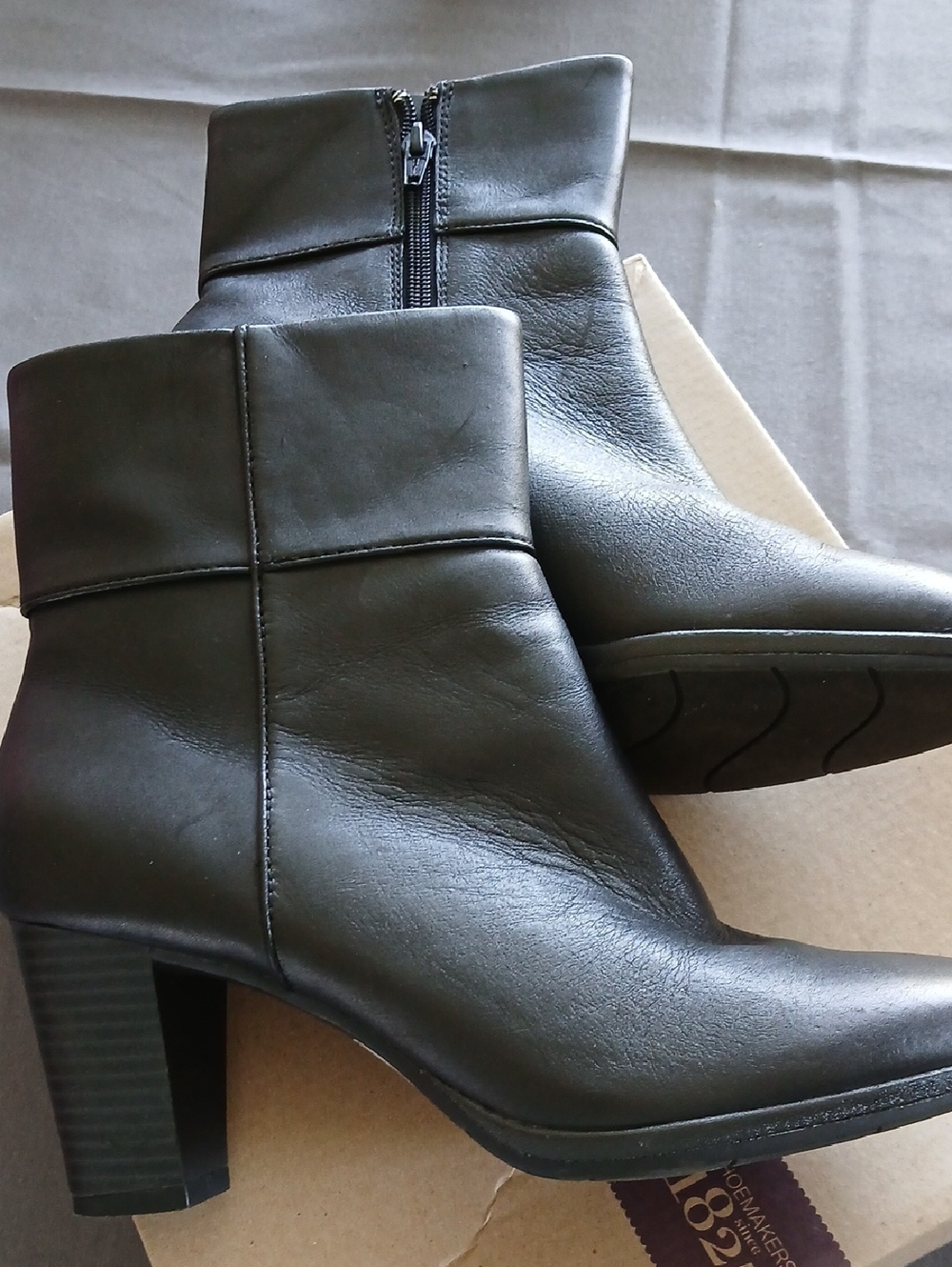Clarks Black Leather Ankle Booties with Side Zip